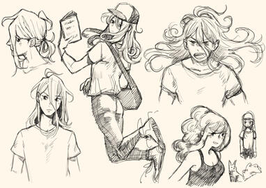 page with various expressions and a full body sketch. OC