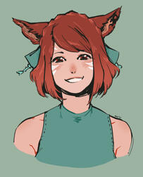 portrait with flat colors of a female miqo'te from ffxiv